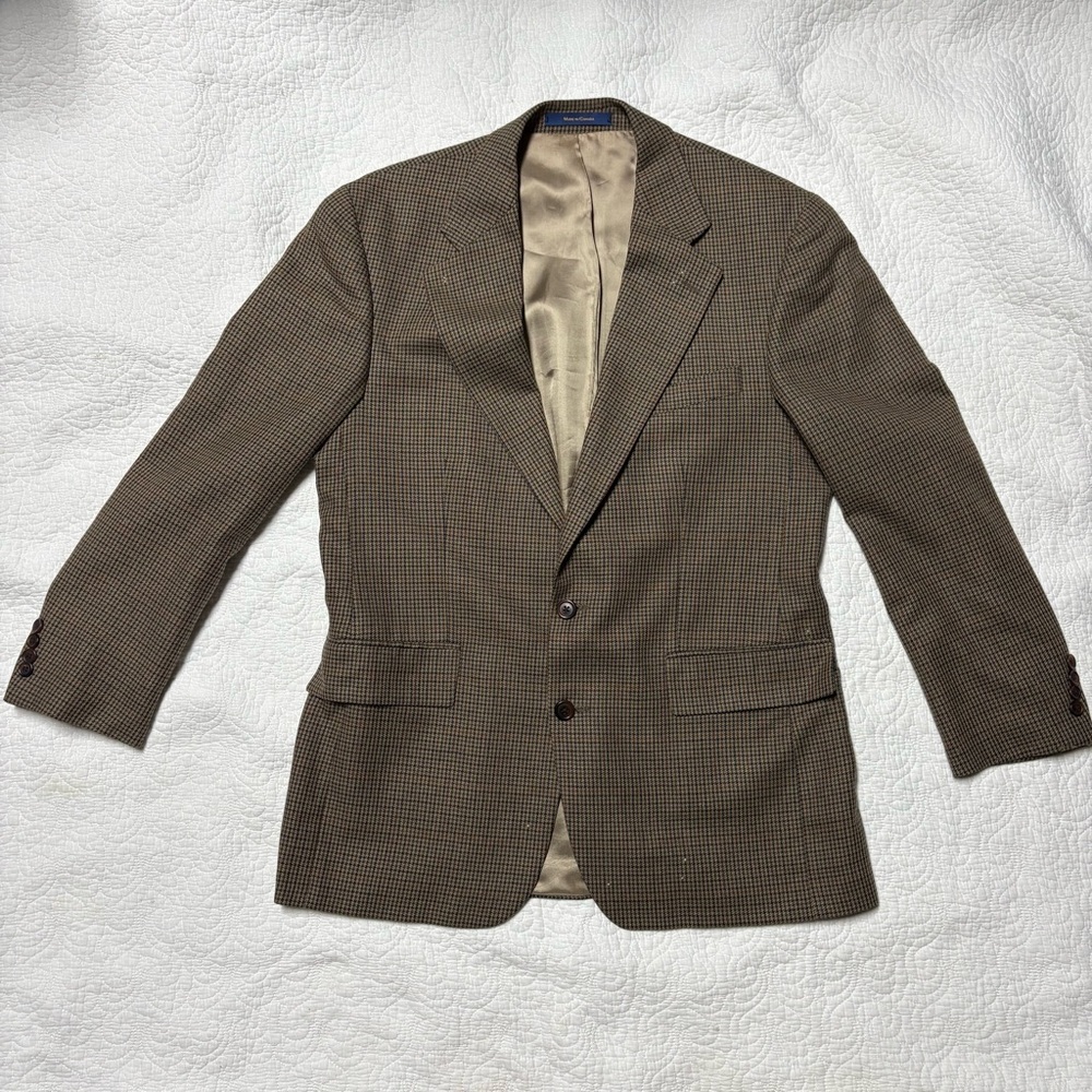 Vintage Ralph Lauren Chaps Blazer Made in Canada Silk Wool Houndstooth 40R - Picture 2 of 16